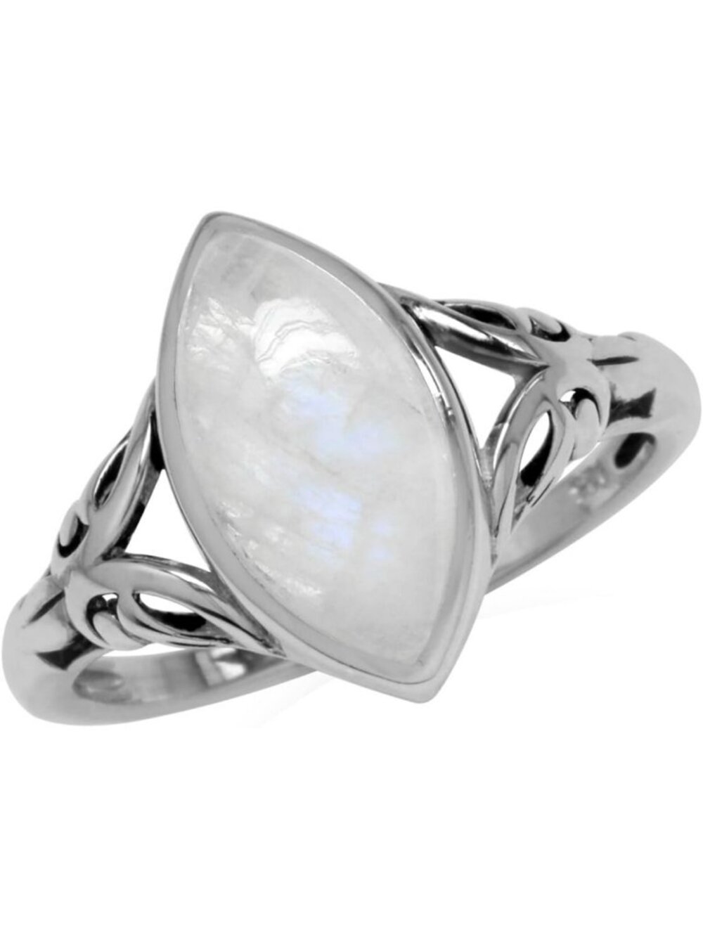 Natural Marquise Moonstone 925 Sterling Silver Filigree Statement Ring - Unique